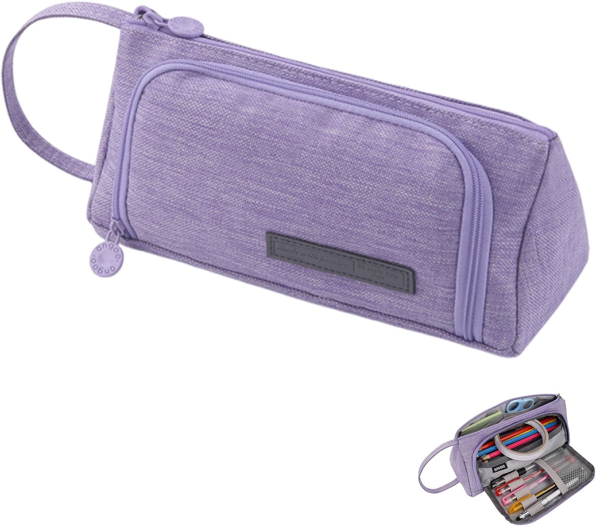 Grote Etui met Dubbele Rits – Ruime Pennenzak & Organizer voor School, Studie, Kantoor en Make-up