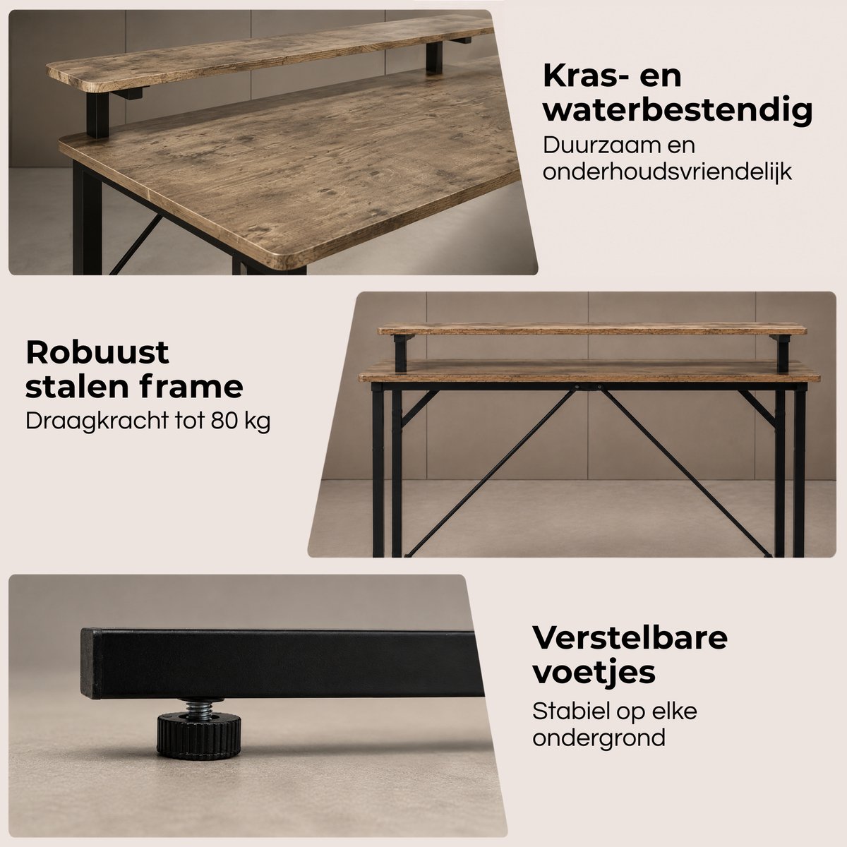 Five Stars® Game Bureau - 100x50x75 cm - Game Bureau met LED Verlichting - Rustieke Houtlook - Gaming Desk - Computertafel - RGB LED Verlichting thumbnail 5
