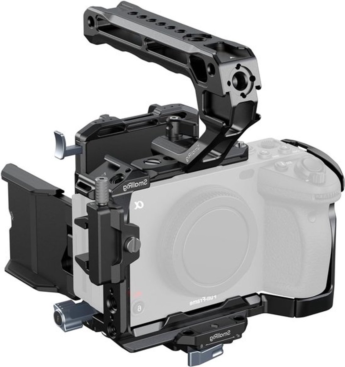Cage Kit voor Sony FX3/FX30 met V-Mount Accu, LCD Schermbeschermer en HDMI Kabelklem - Ideaal voor Videoproductie en Fotografie
