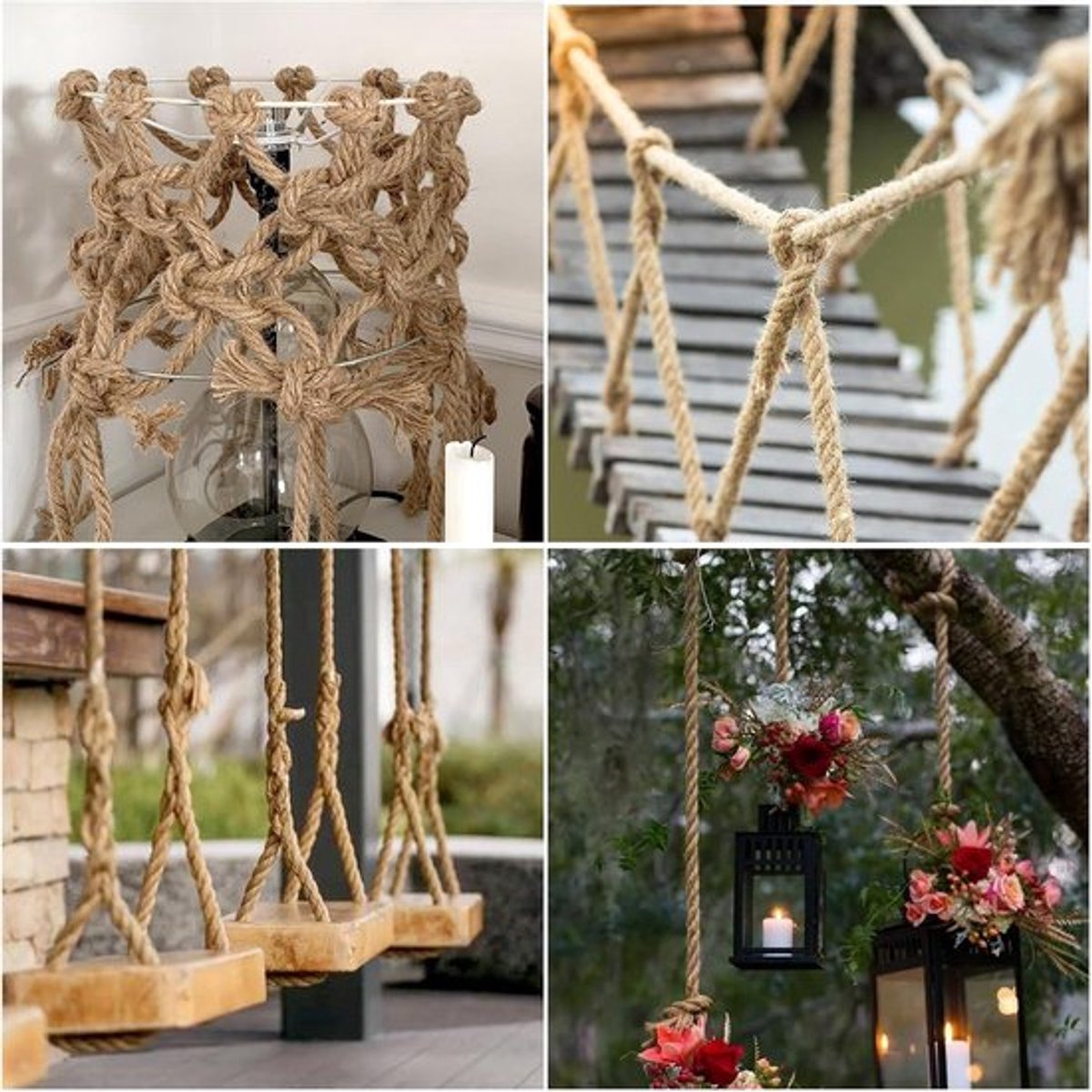 4-pack jute touw 12 mm x 10 m - natuurlijke vezels - tuin decoratie kamperen - stevig jutekoordpakketkoord bundelkoord juteband - 75 caracters.