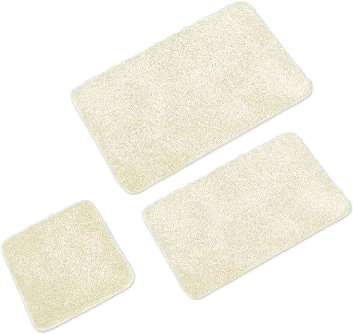 Badmat set 3st. • 3x Badmat (45x45 + 50x80 + 60x100cm) • Badmat Niet Slip & Wasbaar • ZONDER Uitsparing • Crème