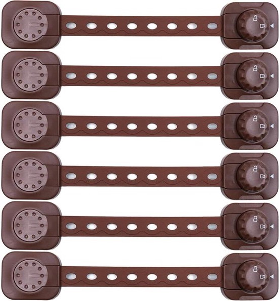 Kinderveiligheidssloten voor kasten en lades - 6 stuks - Verbeterd vergrendelingssysteem - Zelfklevend - Babybestendig - Voor kasten, lades, koelkasten, prullenbakken - Koffiekleurig