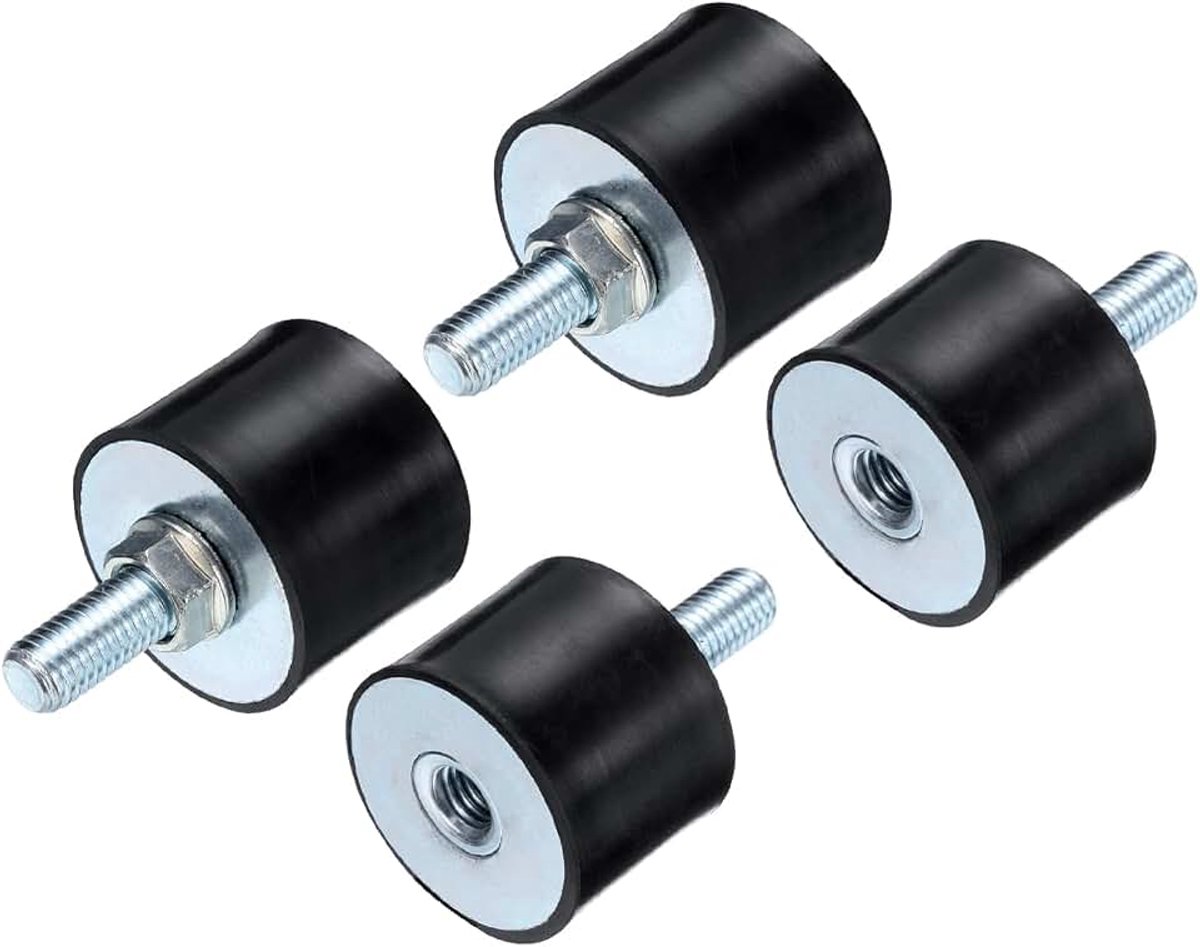 4 stuks isolatiebeugels, rubber, M10 x 27 mm, met schroeven, 40 x 30 mm, mannelijk en vrouwelijk, schokdemper, trillingsdemper, cilindrisch, verzinkt, trillingsbestendig