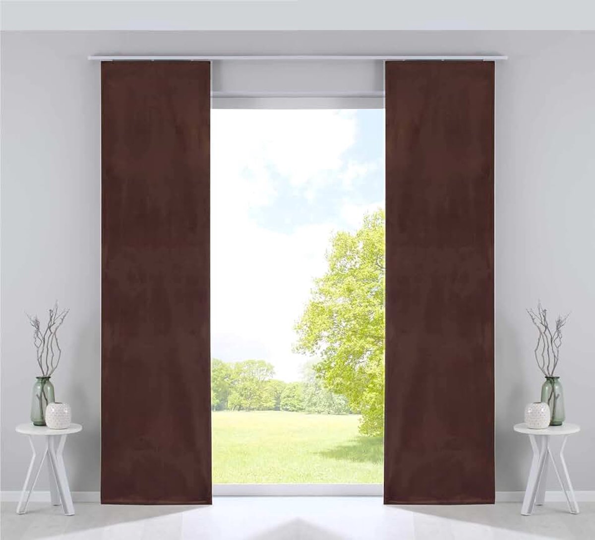 Milano 203571-2 Paneelgordijnen, set van 2 paneelgordijnen, verduisteringsgordijnen, fluweel, ondoorzichtig, verzwaringsstangen, taupe, H x B 245 x 60 cm