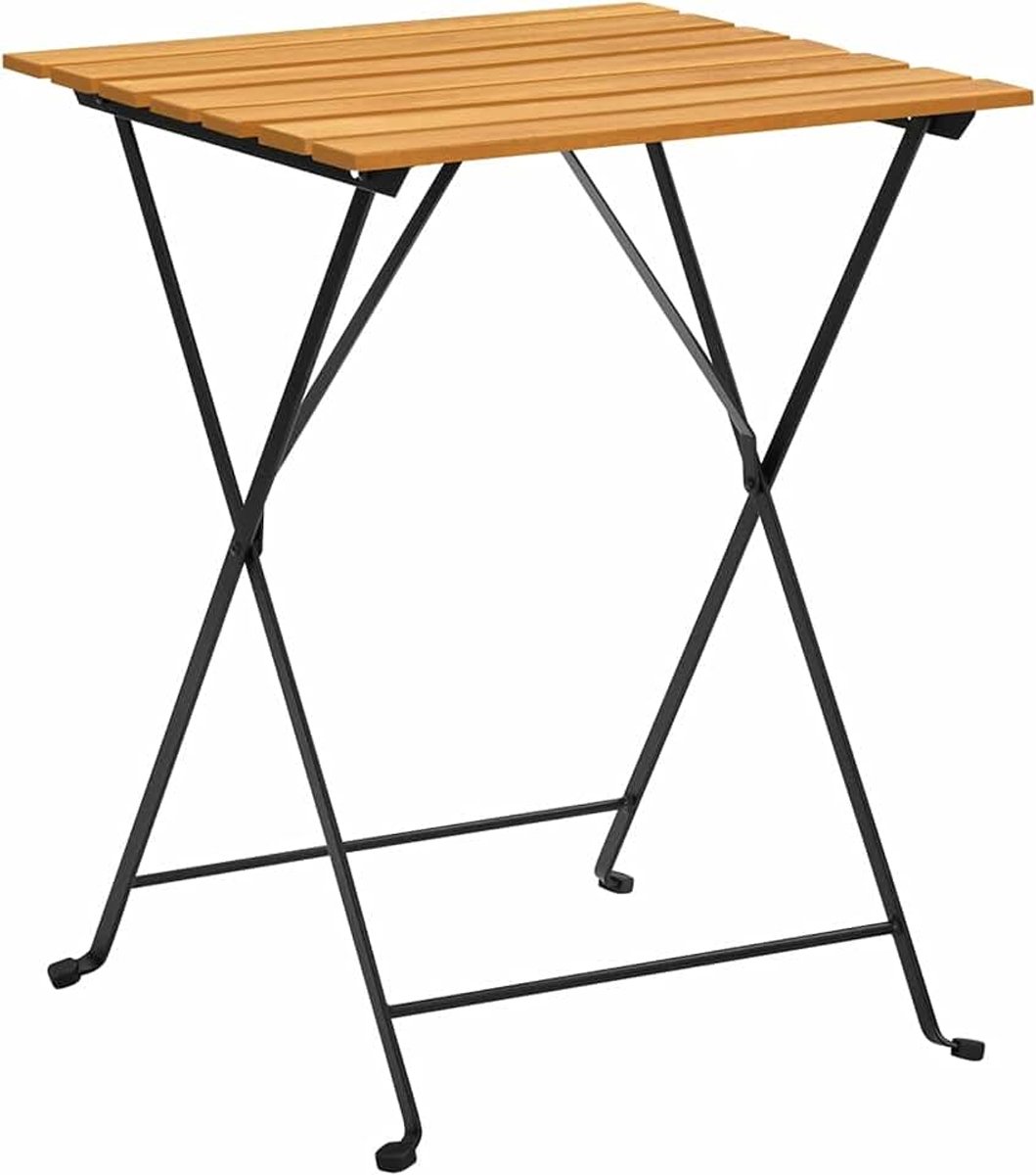 Massief acaciahout, inklapbare tuintafel, klaptafel, tuinmeubelen, tafel, terrastafel, balkontafel, 55 x 54 x 71 cm (l x b x h), stalen poten