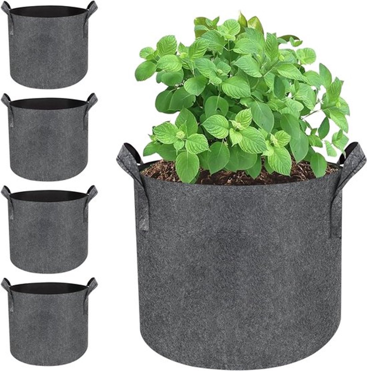 Set van 5 20 L Tuinzakken met Handvatten voor Aardappelen en Tomaten - Duurzame Fleece Potten met Ventilatie en Sterk Materiaal