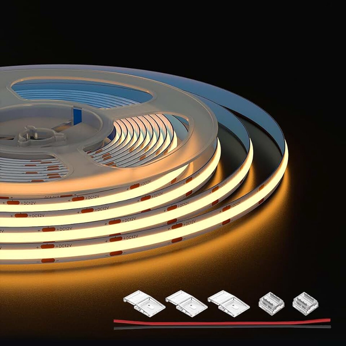 COB LED-strip Flexibel Hoge Dichtheid Warmwit 2700K 320LEDs/m 5M DC12V | 8mm Breed CRI90+ Dimbaar LED-licht Egaal Helderheid voor DIY Decoratie(Geen voeding＆controller inbegrepen)