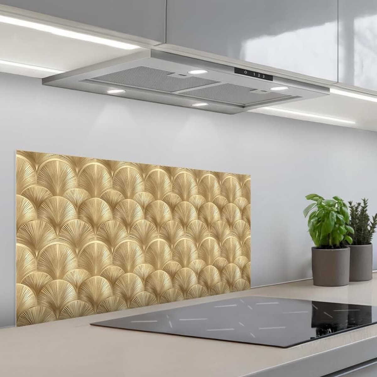 Keukenachterwand 45x90 cm zelfklevend keuken decoratie accessories home kitchen spatscherm Patroon - Waaier - Goud