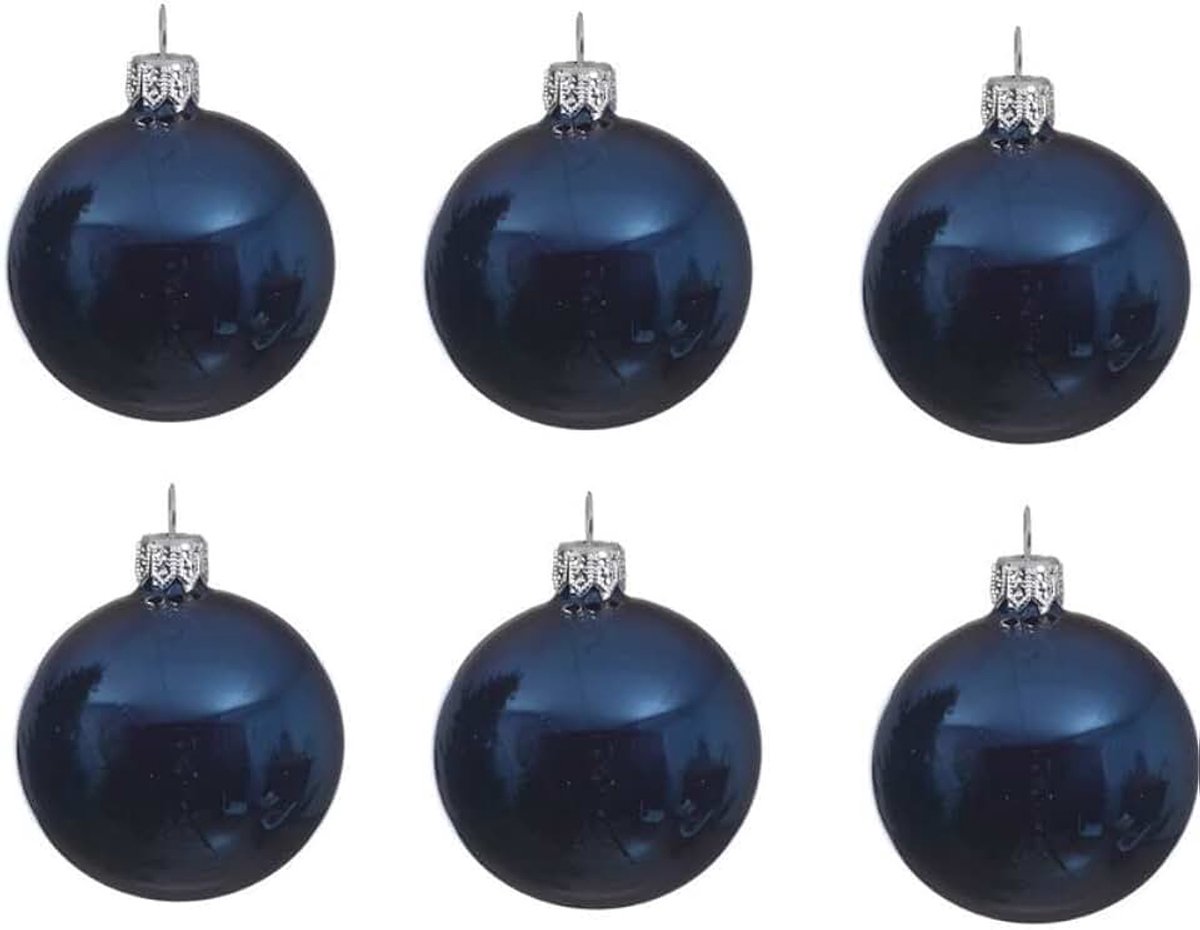 Kerstballen 8 cm - Glans/glanzende - Kerstboomversiering donkerblauw