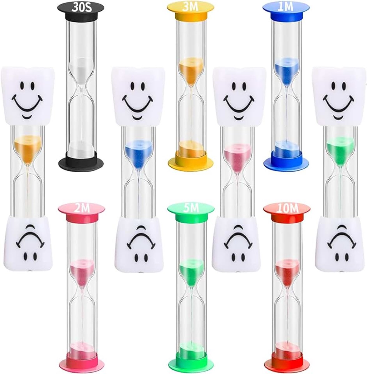 10 stuks zandlopers, zandloper voor kinderen, gekleurd zand, 30 s/1 min/2 minuten/3 minuten/5 minuten/10 minuten, zandloperset voor thuis, keuken, sport en spelletjes en kantoortimer