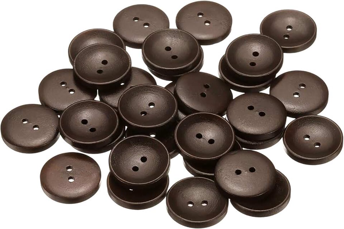 Knopen, 25 mm 2 gaten ambachtelijke knopen, knutselknopen hout gestippelde lijn ronde naaiknopen vervangingsknoppen voor doe-het-zelf decoratie jassen naaien kleding, 30 stuks