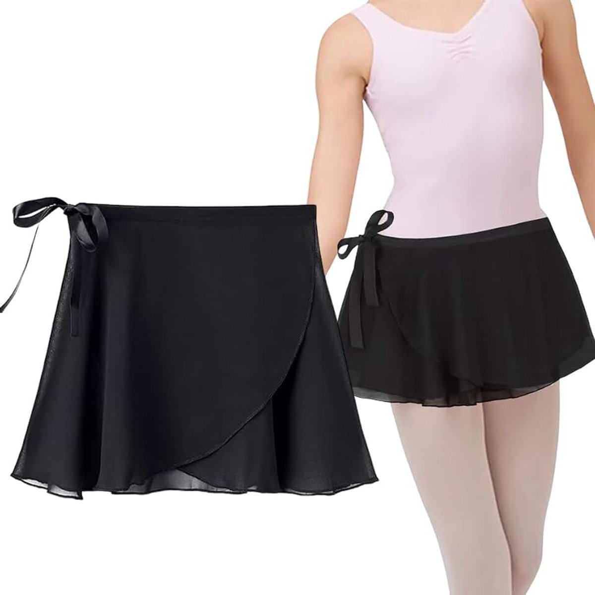 Balletrok voor meisjes, chiffon, ademend en zacht, voor kinderen, zwart, met verstelbare taille voor gymnastiek