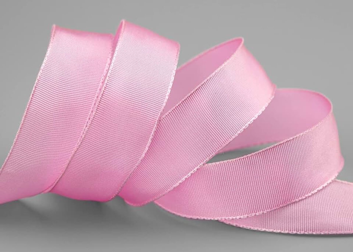25 m x 25 mm draadrandband LEO ROSA (604) decoratielint met draadranden, eenkleurig, cadeaulint, lichtroze, stoffen lint, visco draad van hernieuwbare grondstoffen, biologisch afbreekbaar