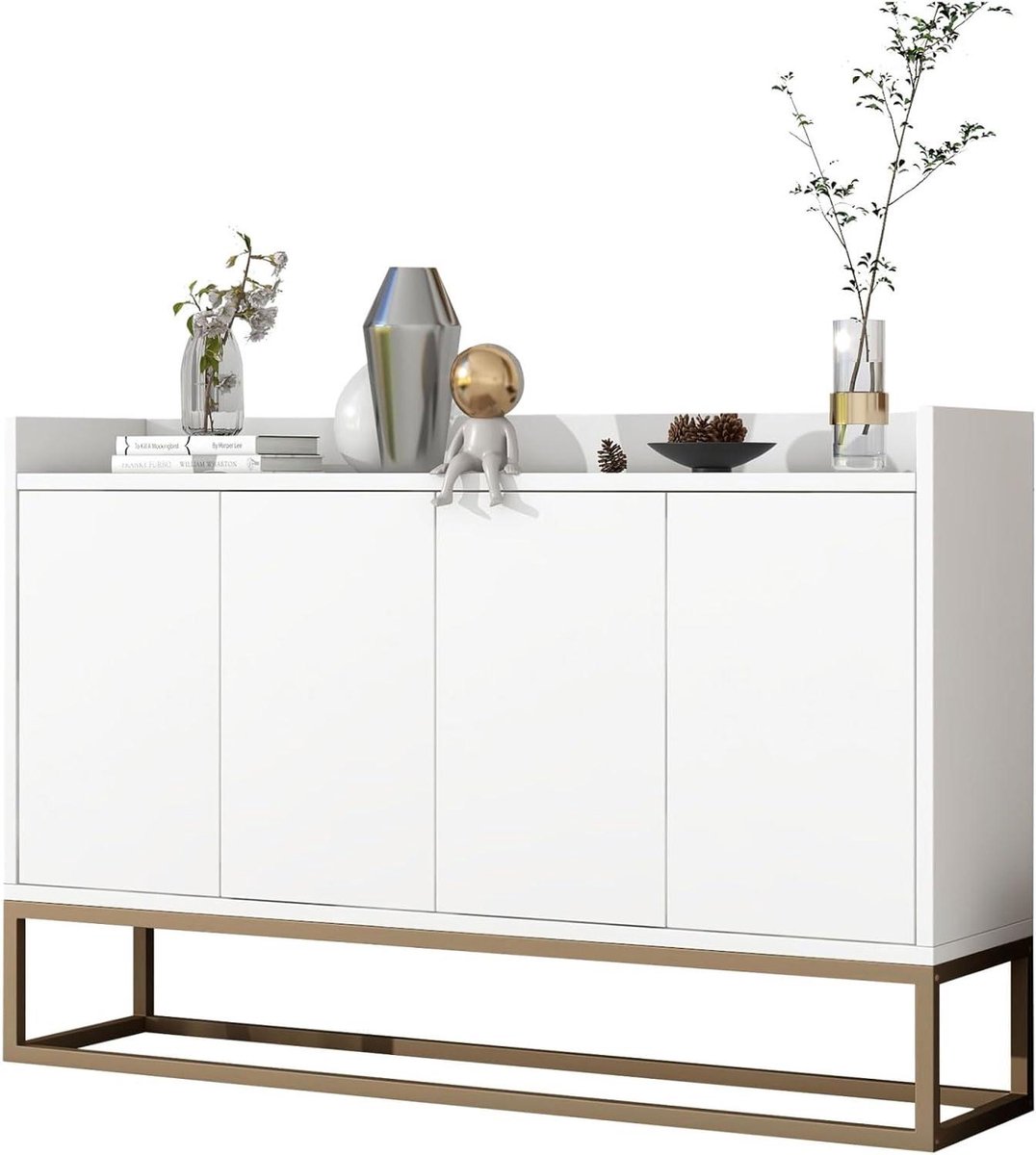 Opbergkast met deuren - Buffetkast dressoir - Woonkamer opbergen - Verstelbare planken - 120 cm breed - Wit
