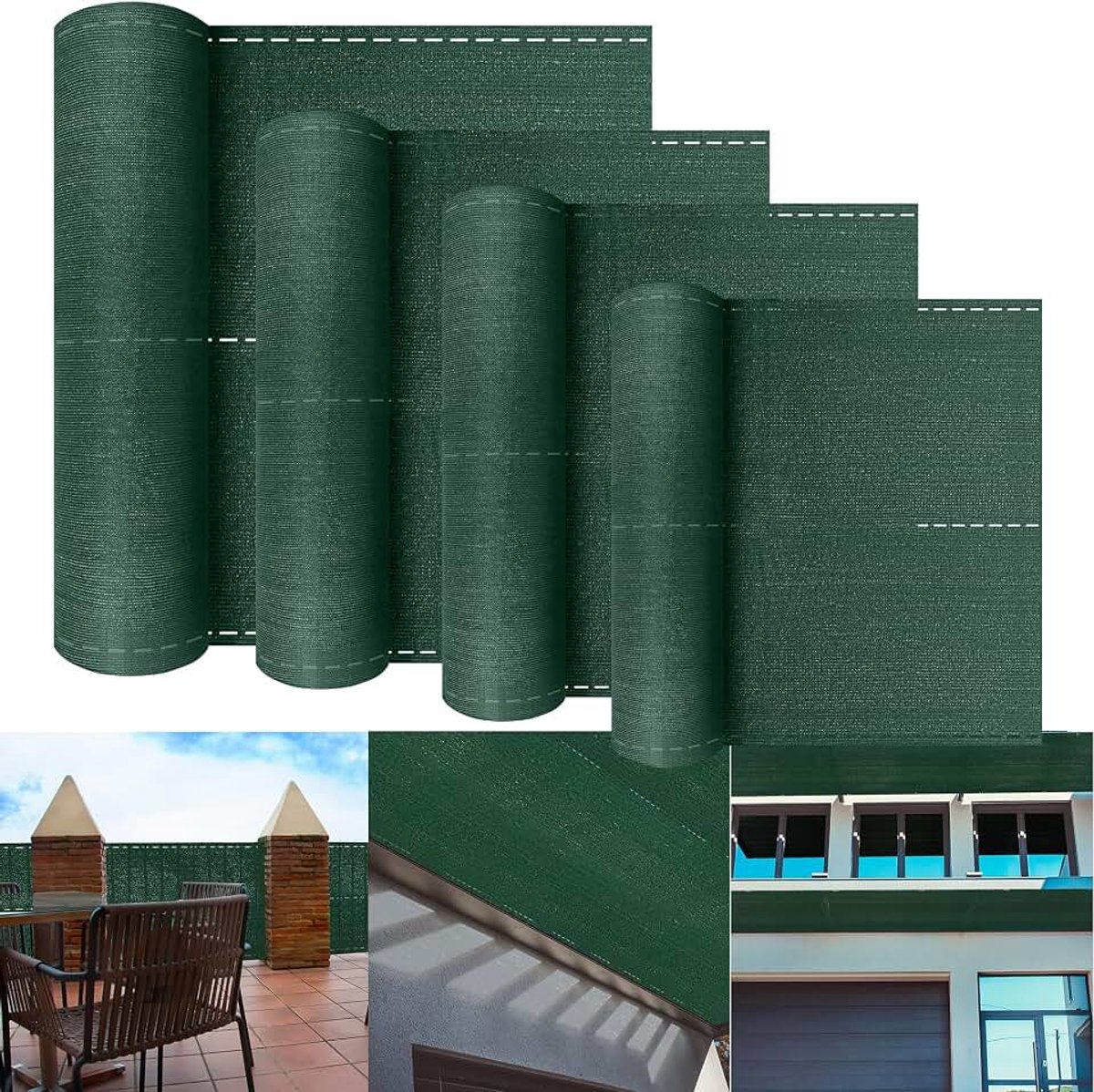 Hekscherm van 150 g/m², UV-bestendig tennisscherm, schaduwnet met kabelbinders, zon- en windschermnet voor sportveld, terras en tuin, groen, 1,8 x 10 m