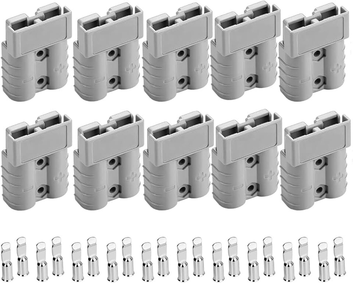 10 Anderson stekker 50A, hoogstroming batterij snel loskoppelstekker, Anderson compatibel, batterijaansluiting, voor auto, camper, caravan, boot, zonne-energie, grijs