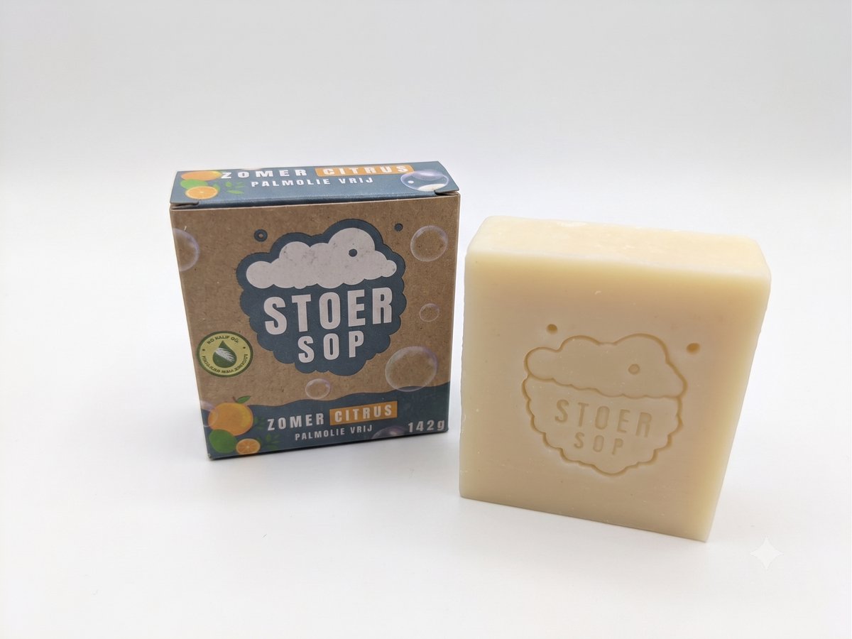 StoerSop - Zeep blok/bar - Zomer Citrus - Palmolie & plastic vrij! - 142 gram