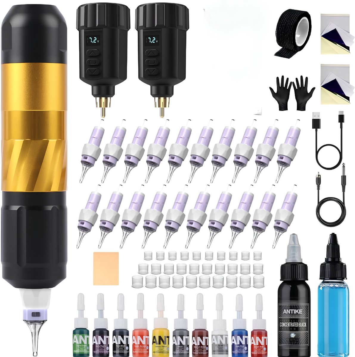 NIVA® Tattoo Machine - 14 Stuks - Tattoo kit Draadloos - Tattoo Machine met Accessoires - Zwart/Goud - 20cm x 15cm x 15cm