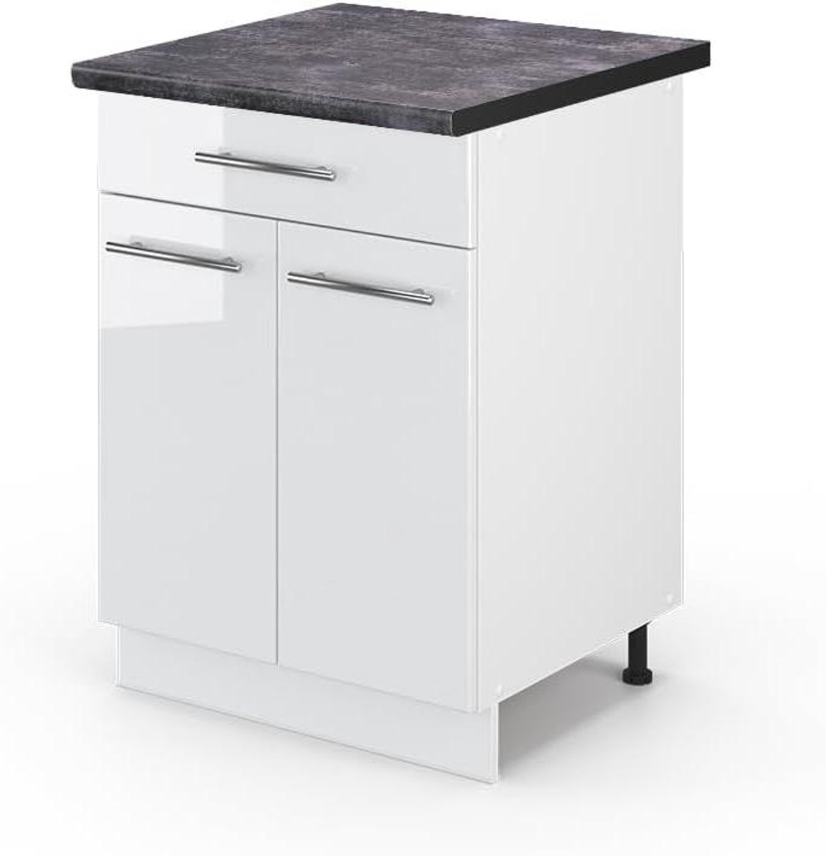 Keukenonderkast met lade - Opbergmeubel - Keuken organiseren - Soft-close scharnieren - 60 cm breed - Wit hoogglans
