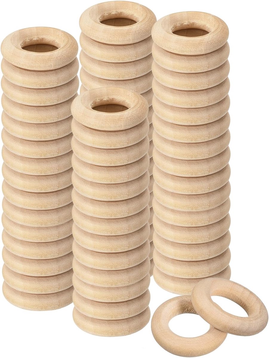 60 stuks natuurlijke houten ringen, 20 mm, onafgewerkte gladde macramé, cirkels, houten ring voor knutselprojecten, doe-het-zelfprojecten, macramé, productie (5 mm dik)