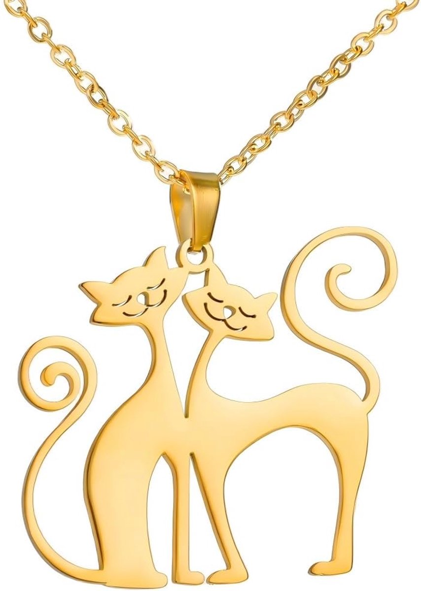 Stel Kat Hanger Ketting Roestvrij Staal Pendant Zoete Dieren Sieraden voor Vrouwen Moeder Vrienden Feest Verjaardag