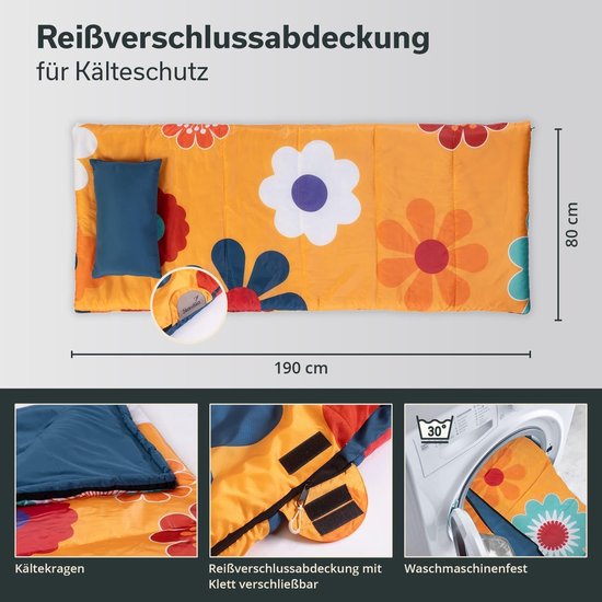 Deken Slaapzak - Kampeer Slaapzak - Buiten Kamperen - Koppelbaar voor Twee - 190 x 80 cm - Bloemenprint — afbeelding 5