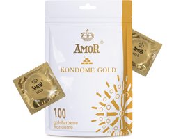 AMOR Premium Condooms, Met extra dunne of dikke wanddikte, Kleur Goud, 100 stuks, Ø 53 mm