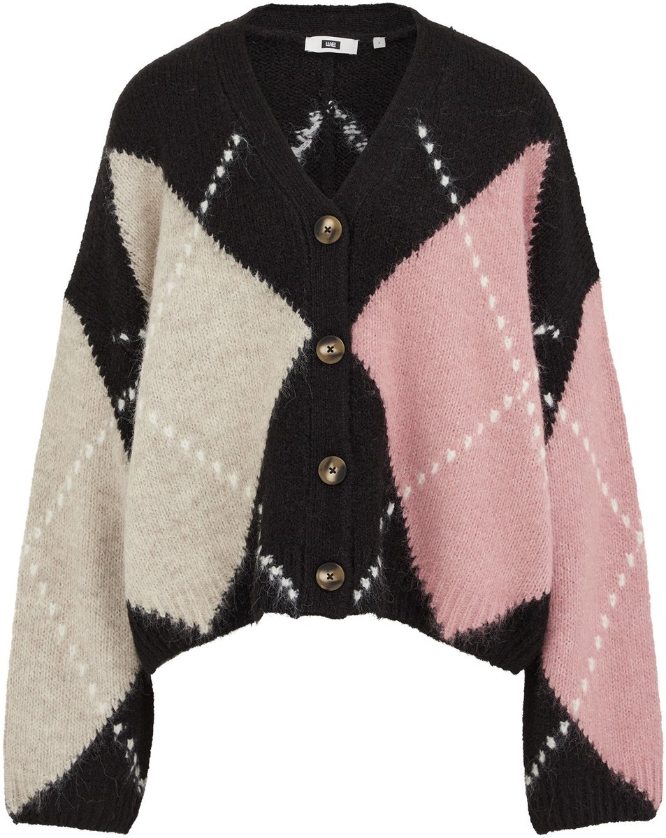 WE Fashion Dames oversized gebreid vest van wolmix met ruit