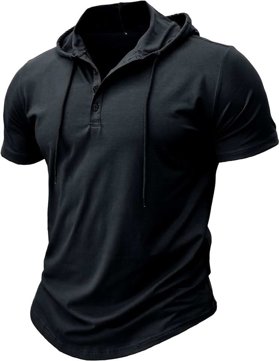 Atletische hoodie met korte mouwen voor heren, modieuze pullover voor fitness, shirt met capuchon, knoopsluiting, zomerse sweater, lichte hippe hikeshirts voor heren, boksen, trektochten
