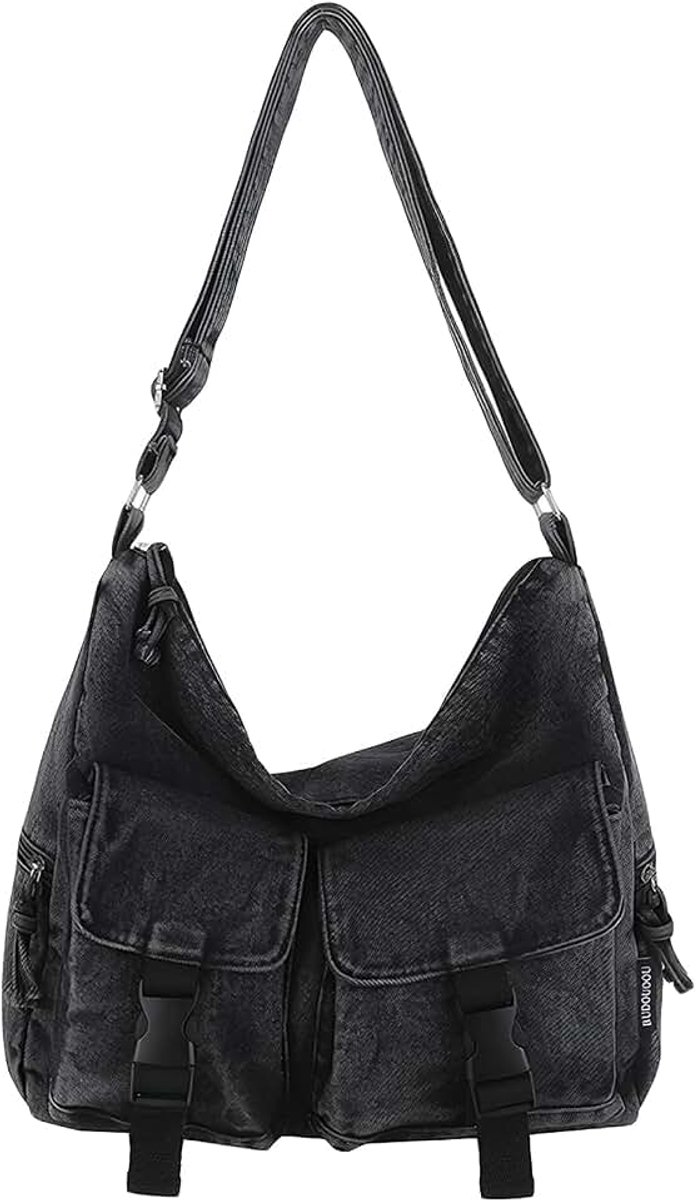 Jeanstas grote denim draagtas met binnenzakken dames jeans schoudertas grote herbruikbare shopper voor winkelen kantoor reizen