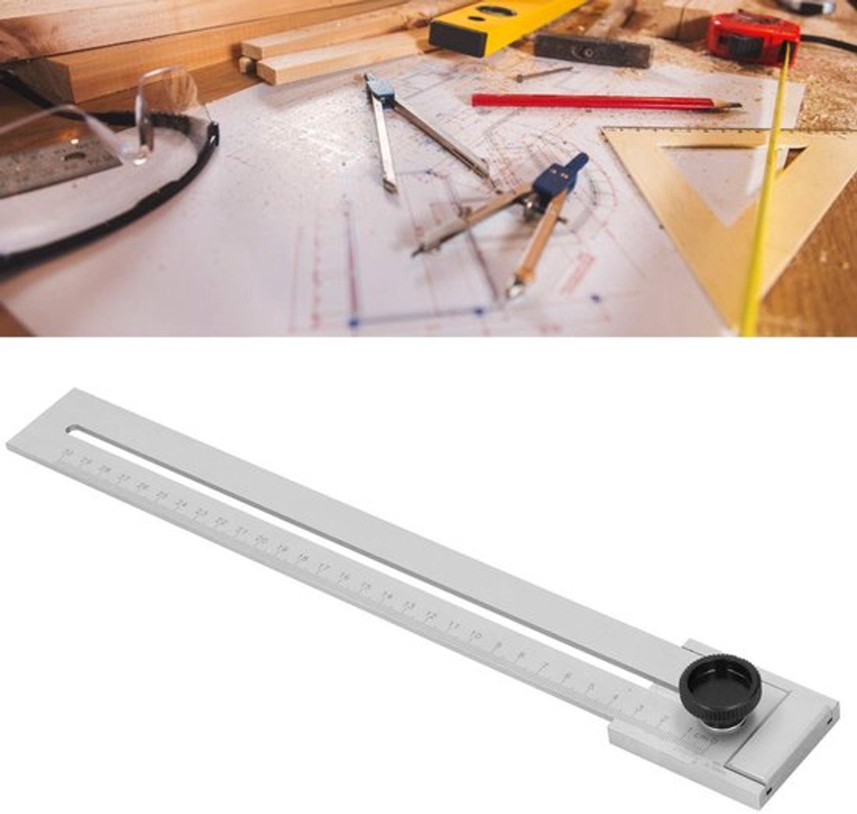 Parallelle Liniaal - Precisie Markeer Meter - Carbon Staal - Schaal met Magnetische Strip - Verstelbare Sluitknop - Duurzaam en Betrouwbaar - Meetlat