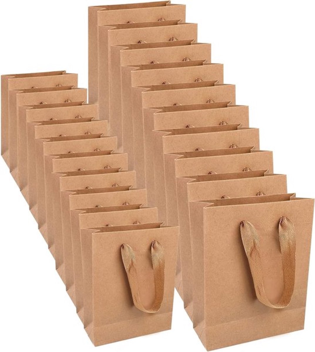 Kraftpapieren geschenkzakken met handgrepen - 20 stuks - bruin - voor feest, bruiloft, verjaardagvieringen