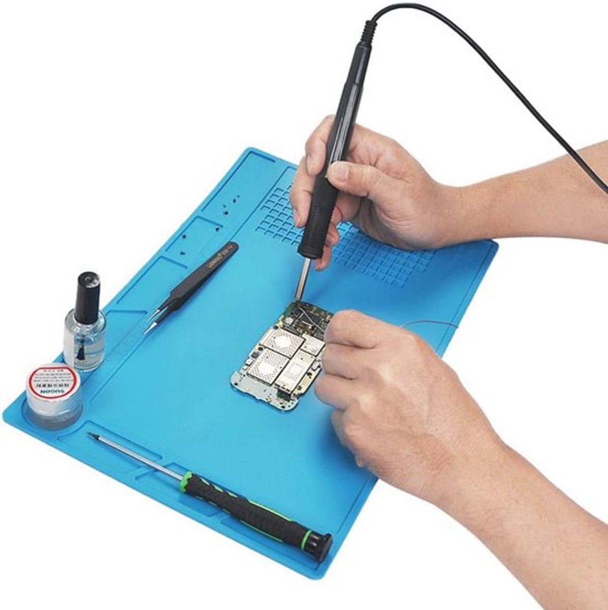 Soldeermat - silicone-reparatiemat - 500 °C - 34 x 23 cm - Ideaal voor elektronica - Geschikt voor mobiele telefoons en laptops