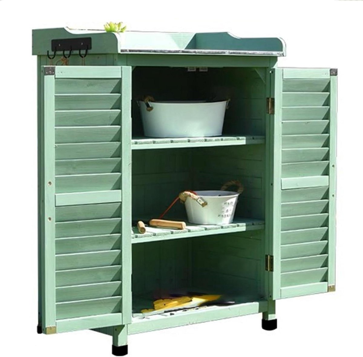 Houten Tuinkast - Opbergkast Buiten - Tuinspullen Opbergen - Waterdicht Massief Hout - 50x43x95 cm - Groen