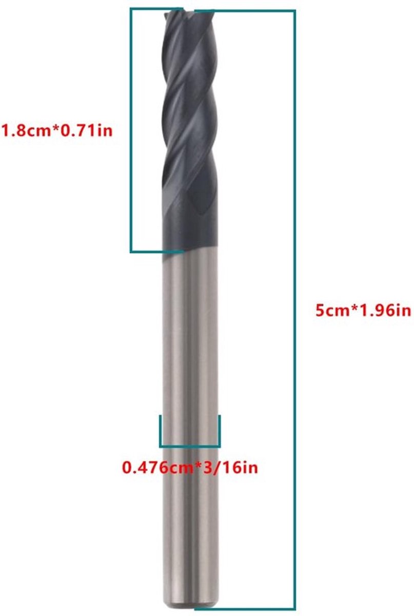 Frezen met 4,76 mm schachtdiameter - CNC Precisie Snijgereedschap - Metaalbewerking - 4-Kanten Ontwerp - Efficiënte Snijprestaties - Anti-Vibratie Optimalisatie - Snijbit