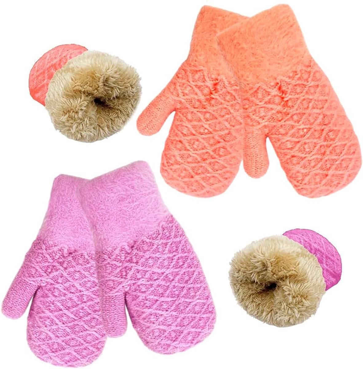 Handschoenen voor kinderen, wanten voor kinderen, warme fleece gebreide handschoenen, winterhandschoenen voor jongens en meisjes, voor 3-7 jaar