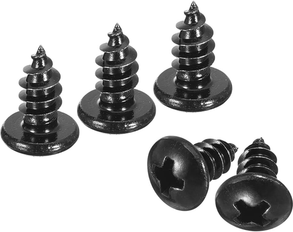 5 mm x 10 mm ronde kruis, zelftappende schroef, 50 stuks, roestvrij staal 304 ronde kop, houten kop, volledige schroefdraad (zwart)