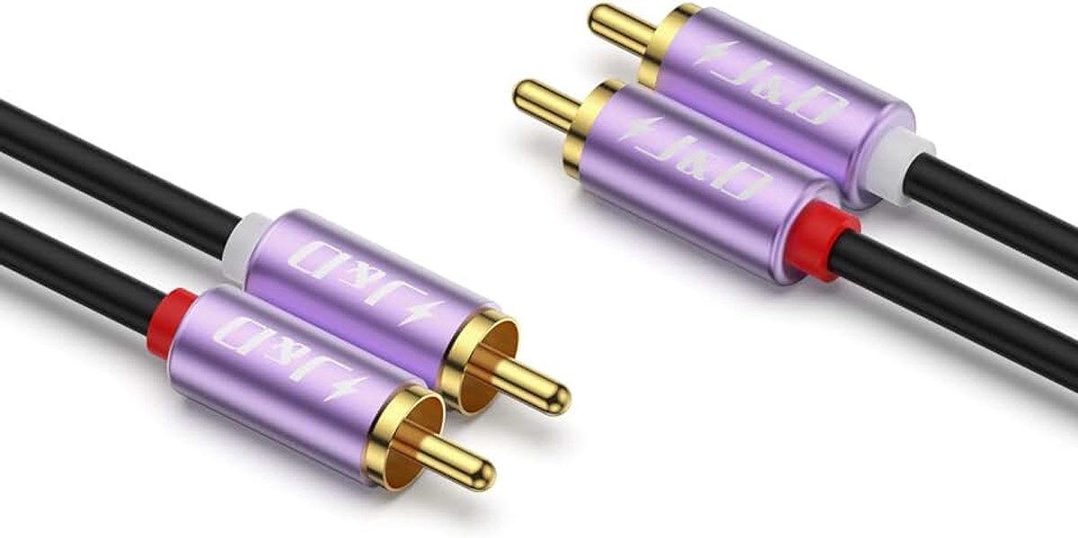 2 RCA Audiokabel, paars Aluminiumlegering Behuizing Verguld 2 RCA Mannelijk/Mannelijk Stereo Hulp Audiokabel voor Home Cinema HDTV Versterkers Hi-Fi-Systemen Luidsprekers, 0.9 M