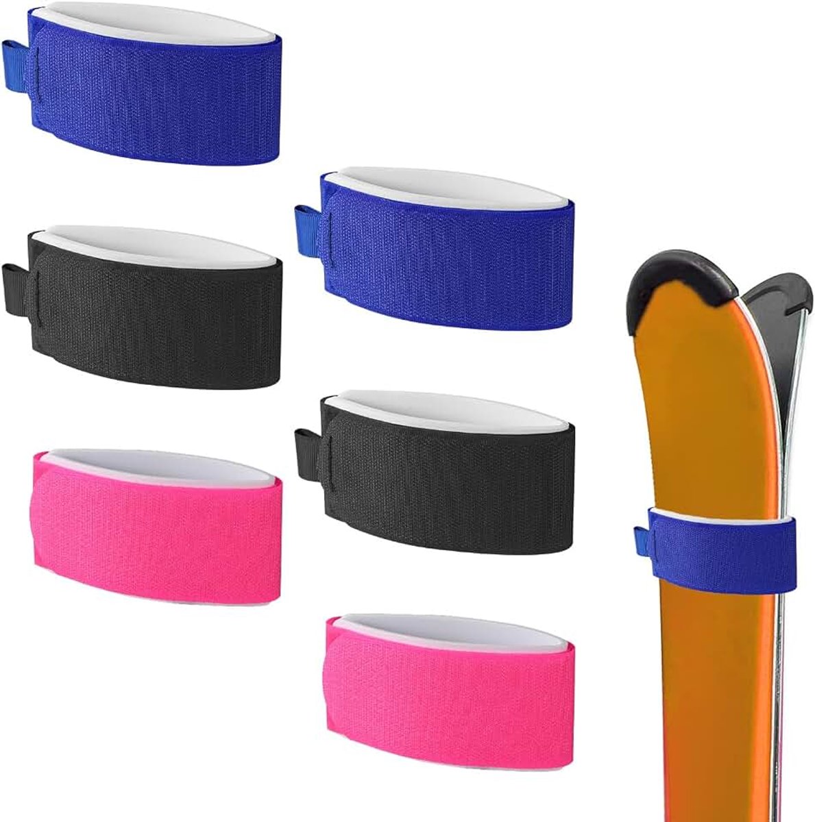 6st Ski Bevestigingsriemen, Verstelbare Ski-Wrapriemen Ski-Bevestigingstape Ski-Opslagbanden met Beschermende Pad voor Wintersportaccessoires (Rozerood, Blauw, Zwart)
