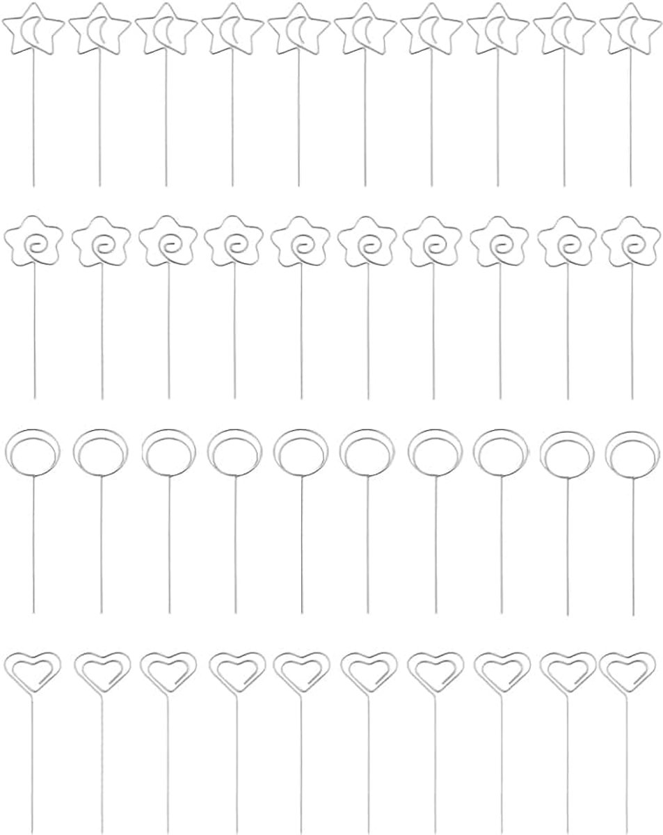 40 stuks bloem kaarthouder stok memo clip set roestvrij staal taart foto pin voor bruiloft verjaardag doe-het-zelf feest afstuderen thuis middelpunt decoraties foto ansichtkaarten menuclips
