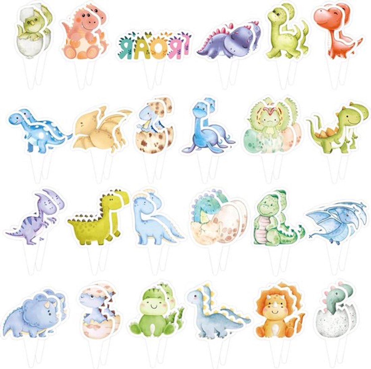 48 stuks dinosaurus baby feestdecoratie set - cupcake toppers, baby shower en taart decoraties