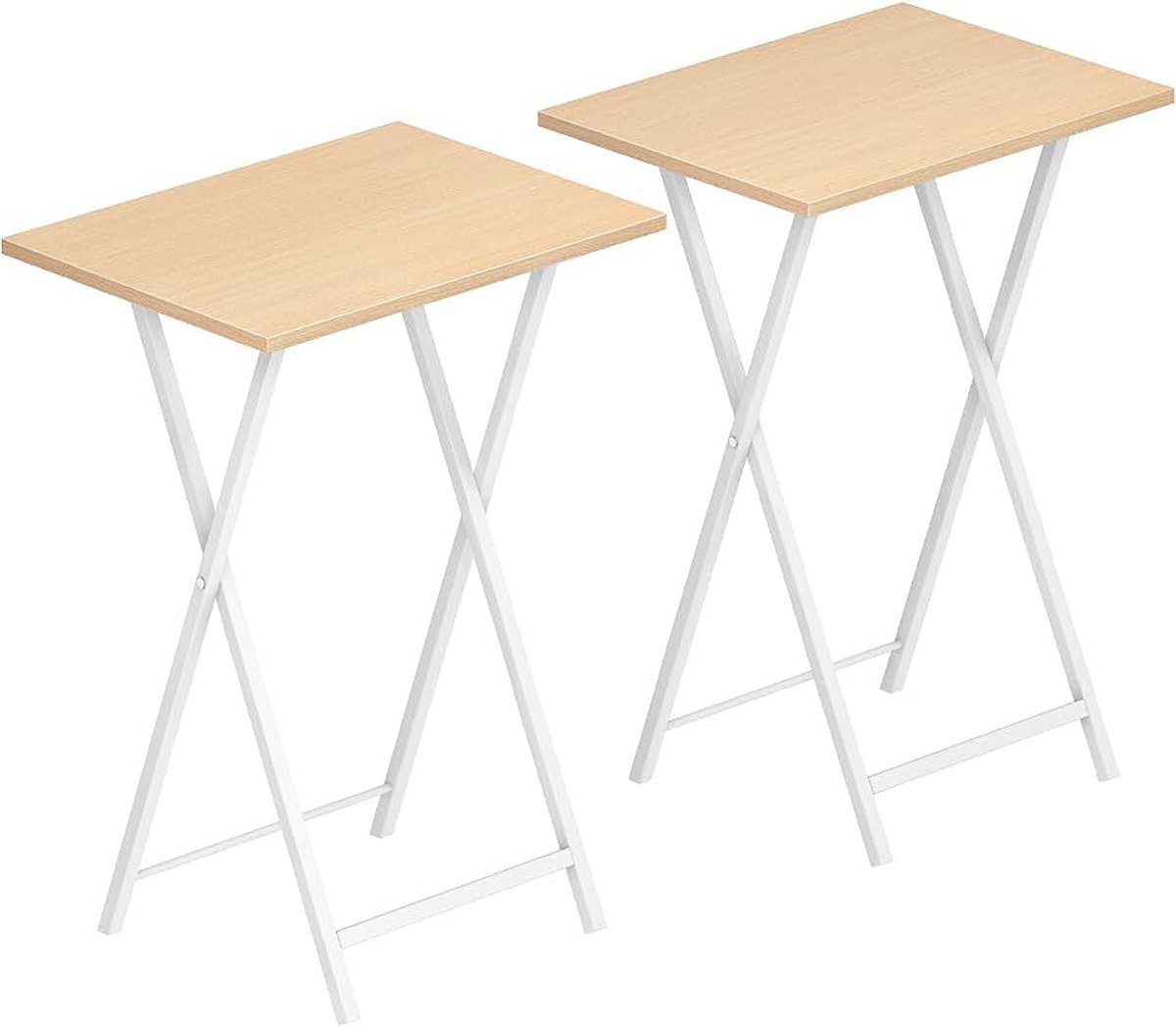 Bijzettafel, opvouwbaar, bankuiteinde, tafelbladen, set van 2, nachtkastjes, industriële stijl, woonkamer, wit en natuurlijke houtkleur EWN25BZ01