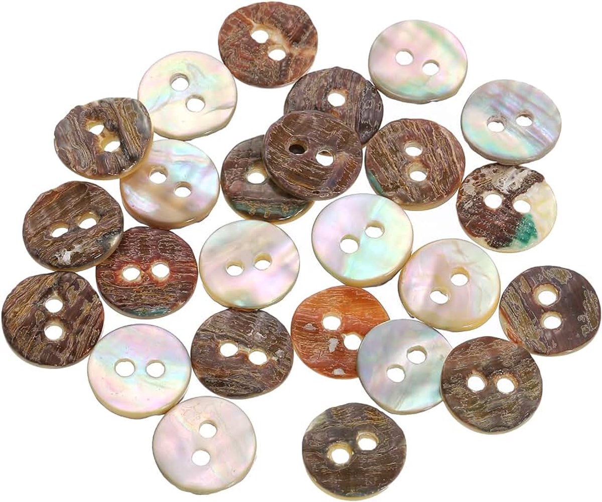 Knopen, 2-gaats parelmoerknopen 11,5 mm naaiknopen voor overhemd naaien doe-het-zelf handwerk decoratie, beige/bruin