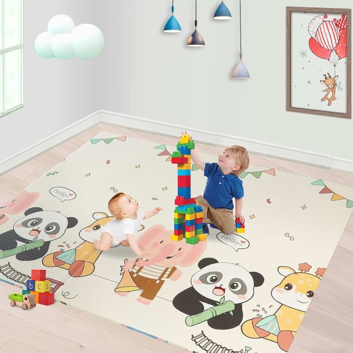 Omkeerbare speelmat, inklapbare kindermat, XPE-speelmat, opvouwbare speelmat, dubbelzijdige mat, waterdicht, niet giftig 196x175x1cm