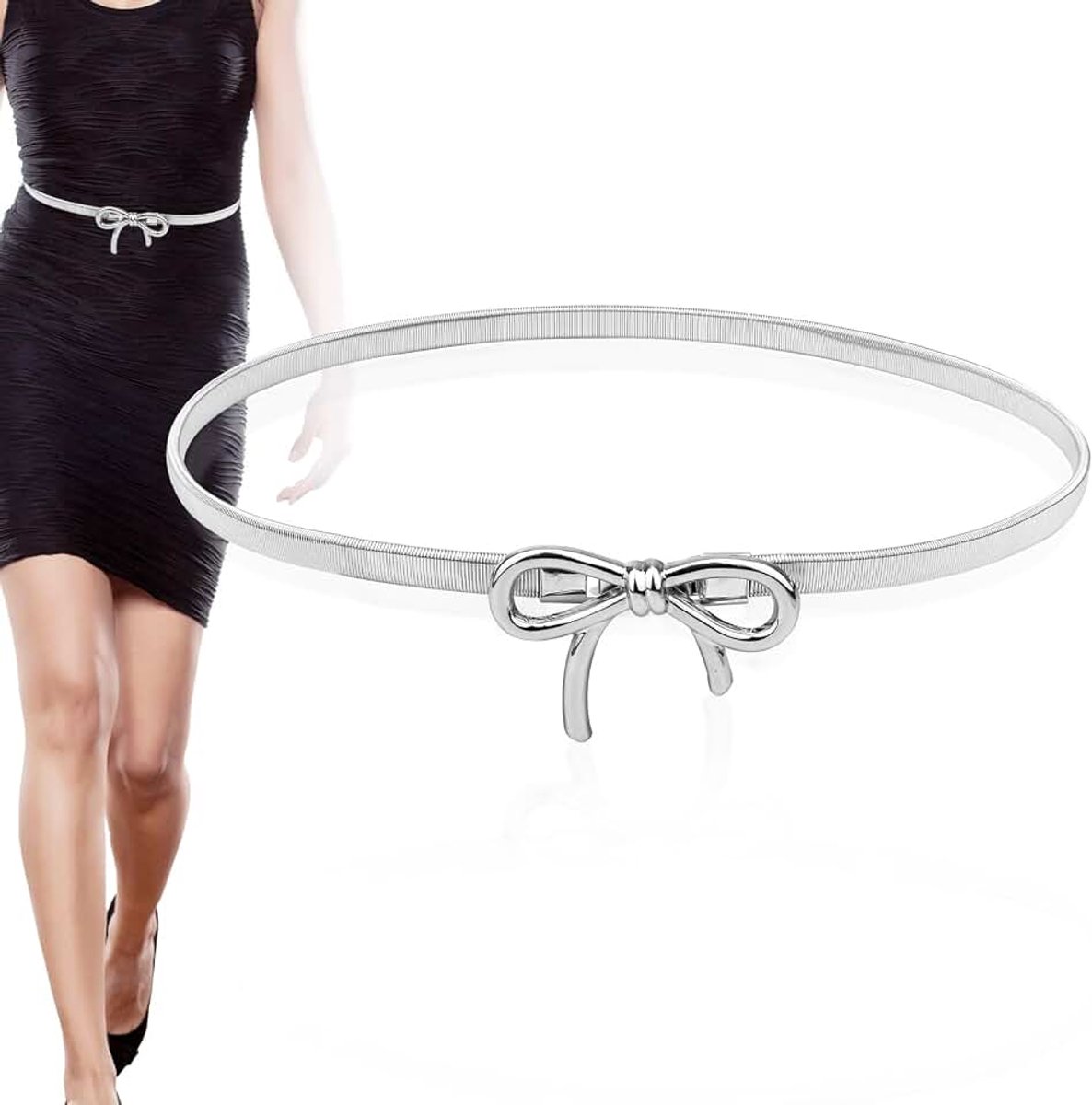 Strikriem, Zilveren Tailleriem Elastische Strikkettingriem Elegante Taillebandriem Strikriemtouw voor Vrouwen Jurken Jeans Cadeau