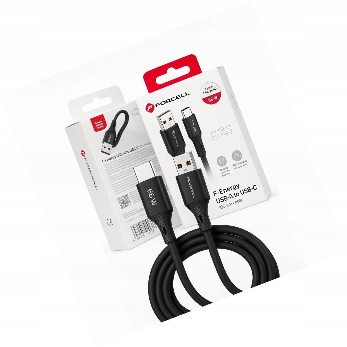 Forcell 66W USB-A naar USB-C Kabel 1m Zwart - Android Auto