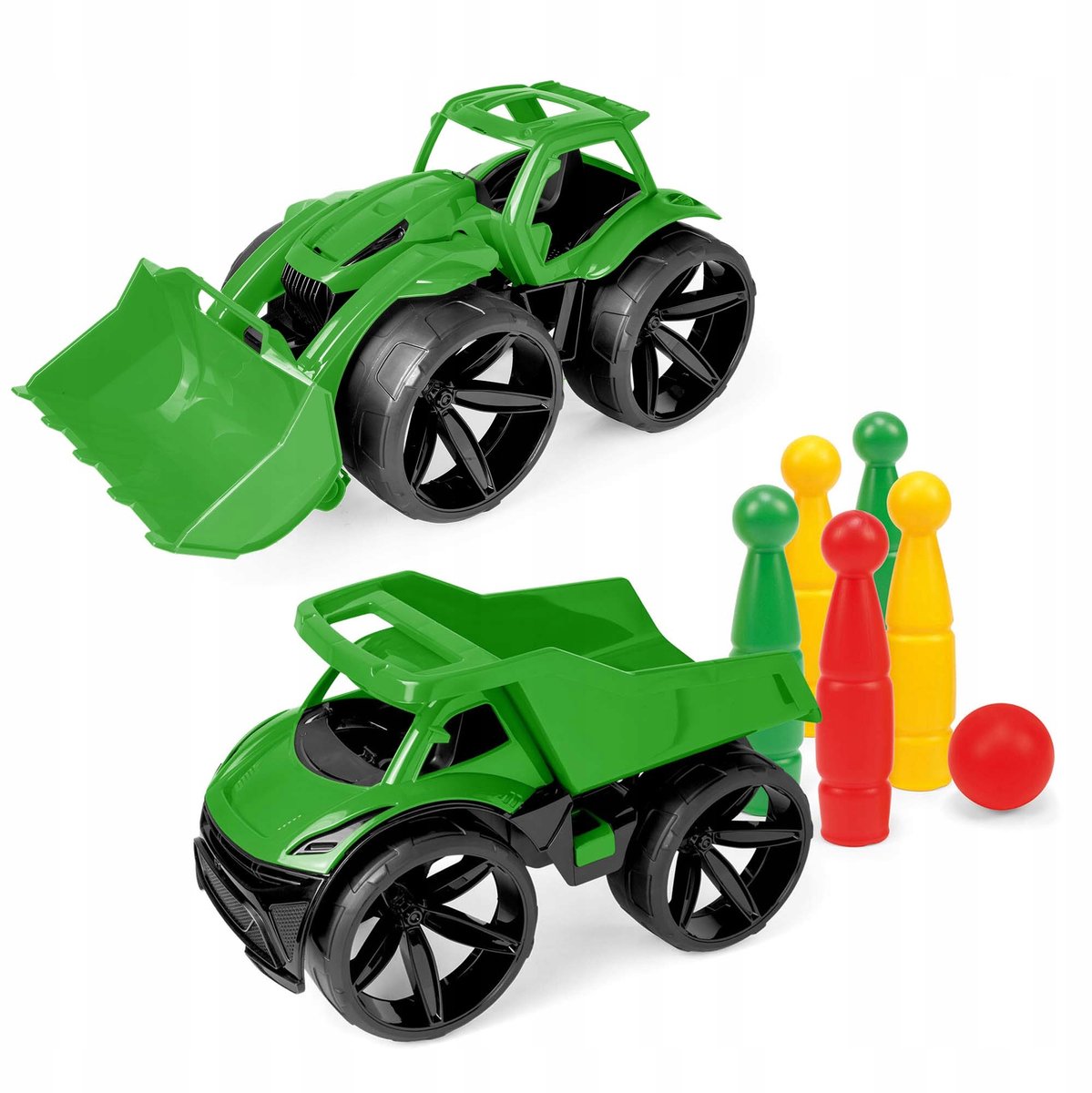 Wader Maxi Set Groen: Vrachtwagen, Bulldozer & Bowling Speelgoed