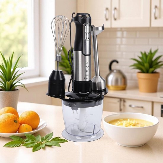 Handmixer Keukenmachine - Staafmixer Blender - Sausen Kruiden Maken - Veiligheidsslot Ontwerp - 26D x 25W x 14H cm - Wit — afbeelding 3