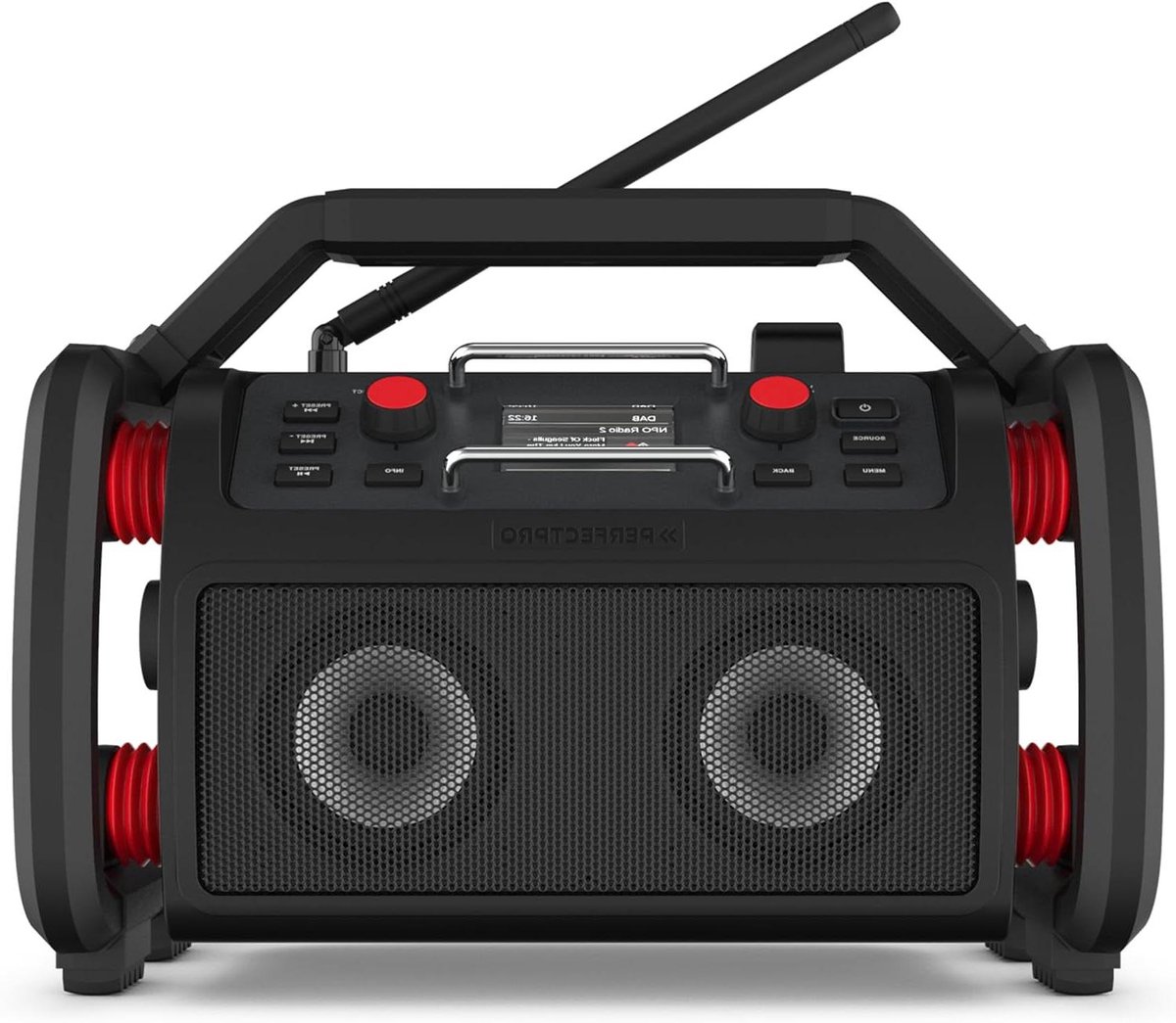 Bouwplaatsradio - Draagbare radio - Muziek op locatie - Robuuste behuizing - 30 watt - Zwart