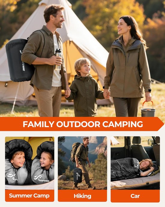 Slaapzak Camping - Outdoor Slaapzak - Kamperen Wandelen - Lichtgewicht Compact - 220x80cm - Zwart — afbeelding 3